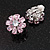 Pink/Clear Cz Flower Clip On Earrings in Silver Tone - 17mm Diameter - view 8