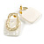 Contemporary Square White Acrylic with Hammered Metal Circle Stud Earrings in Gold Tone - 30mm Tall - view 6
