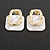 Contemporary Square White Acrylic with Hammered Metal Circle Stud Earrings in Gold Tone - 30mm Tall - view 9