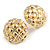 Crystal Round Quilted Dome Shape Stud Earrings in Gold Tone - 23mm Diameter - view 5