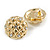 Crystal Round Quilted Dome Shape Stud Earrings in Gold Tone - 23mm Diameter