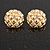 Crystal Round Quilted Dome Shape Stud Earrings in Gold Tone - 23mm Diameter - view 2