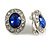 Blue/Clear Crystal Oval Clip On Earrings In Silver Tone - 18mm Tall - view 2