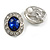 Blue/Clear Crystal Oval Clip On Earrings In Silver Tone - 18mm Tall - view 4