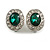 Green/Clear Crystal Oval Clip On Earrings In Silver Tone - 18mm Tall - view 2