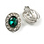 Green/Clear Crystal Oval Clip On Earrings In Silver Tone - 18mm Tall - view 4