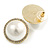 Round Faux Pearl Crystal Button Shaped Stud Earrings in Gold Tone - 23mm Diameter - view 3