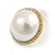 Round Faux Pearl Crystal Button Shaped Stud Earrings in Gold Tone - 23mm Diameter - view 5