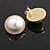 Round Faux Pearl Crystal Button Shaped Stud Earrings in Gold Tone - 23mm Diameter - view 7
