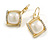 Square Pearl Crystal Drop Earrings in Gold Tone/ Leverback Closure - 33mm Long - view 5
