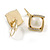 Square Pearl Crystal Drop Earrings in Gold Tone/ Leverback Closure - 33mm Long - view 2