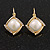 Square Pearl Crystal Drop Earrings in Gold Tone/ Leverback Closure - 33mm Long - view 4