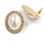 Large Faux Pearl Clear Crystal Oval Stud Earrings in Gold Tone - 30mm Tall - view 4