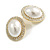 Large Faux Pearl Clear Crystal Oval Stud Earrings in Gold Tone - 30mm Tall - view 7