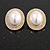 Large Faux Pearl Clear Crystal Oval Stud Earrings in Gold Tone - 30mm Tall - view 9