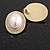 Large Faux Pearl Clear Crystal Oval Stud Earrings in Gold Tone - 30mm Tall - view 5