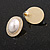 Large Faux Pearl Clear Crystal Oval Stud Earrings in Gold Tone - 30mm Tall - view 10