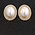 Large Faux Pearl Clear Crystal Oval Stud Earrings in Gold Tone - 30mm Tall - view 2