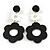 Black/White Acrylic Floral Drop Long Earrings - 70mm L