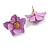 Matte Lavender Purple Layered Daisy Flower Stud Earrings in Gold Tone - 25mm Across - view 2
