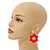 Orange Acrylic Open Cut Flower Drop Earrings - 55mm Long - view 3