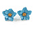 Matte Light Blue Layered Daisy Flower Stud Earrings in Gold Tone - 25mm Across - view 2