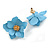 Matte Light Blue Layered Daisy Flower Stud Earrings in Gold Tone - 25mm Across - view 3