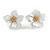Matte White Layered Daisy Flower Stud Earrings in Gold Tone - 25mm Across