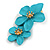 Cyan Blue Double Flower Drop Earrings in Matt Finish - 50mm Long - view 4
