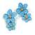 Light Blue Double Flower Drop Earrings in Matt Finish - 50mm Long - view 2