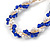 Large Blue/White Beaded Oval Hoop Earrings in Gold Tone - 50mm Tall - view 4