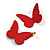 Matt Red Butterfly Stud Earrings - 30mm Wide - view 2