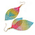 Multicoloured Double Leaf Drop Earrings - 70mm Long - view 4