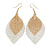 Silver/Gold Tone Double Leaf Drop Earrings - 70mm Long