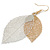 Silver/Gold Tone Double Leaf Drop Earrings - 70mm Long - view 5