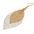 Silver/Gold Tone Double Leaf Drop Earrings - 70mm Long - view 6