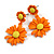 Matt Orange/Yellow Daisy Flower Drop Earrings - 40mm L - view 2