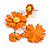 Matt Orange/Yellow Daisy Flower Drop Earrings - 40mm L - view 4
