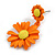 Matt Orange/Yellow Daisy Flower Drop Earrings - 40mm L - view 5