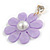 Lavender Acrylic Flower Drop Earrings In Gold Tone - 55mm L - view 4