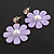 Lavender Acrylic Flower Drop Earrings In Gold Tone - 55mm L - view 2