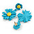 Matt Blue/Yellow Daisy Flower Drop Earrings - 40mm L - view 4