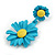Matt Blue/Yellow Daisy Flower Drop Earrings - 40mm L - view 5