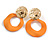 Off Round Curvy Hoop Earrings in Gold Tone (Orange Matt Finish) - 50mm Long - view 5
