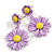 Matt Lavender/Yellow Daisy Flower Drop Earrings - 40mm L - view 2