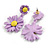 Matt Lavender/Yellow Daisy Flower Drop Earrings - 40mm L - view 5