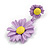 Matt Lavender/Yellow Daisy Flower Drop Earrings - 40mm L - view 8