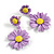 Matt Lavender/Yellow Daisy Flower Drop Earrings - 40mm L - view 10