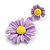 Matt Lavender/Yellow Daisy Flower Drop Earrings - 40mm L - view 7