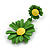 Matt Green/Yellow Daisy Flower Drop Earrings - 40mm L - view 5